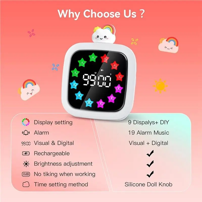 AB42-Visual Timer Management Tool Clock For Child Learners Quiet Operation