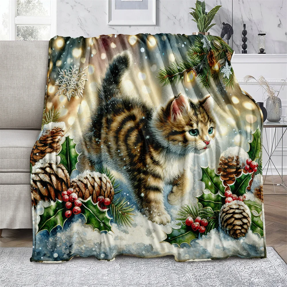 Santa Kitty Microfiber Blanket Super Soft Throw Blankets For Bed Bedspread Sofa Decorative Camping Picnic Winter Warm Blanket