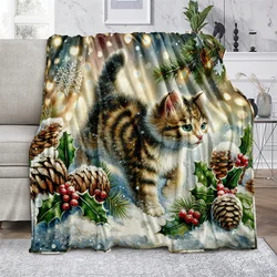 Santa Kitty Microfiber Blanket Super Soft Throw Blankets For Bed Bedspread Sofa Decorative Camping Picnic Winter Warm Blanket