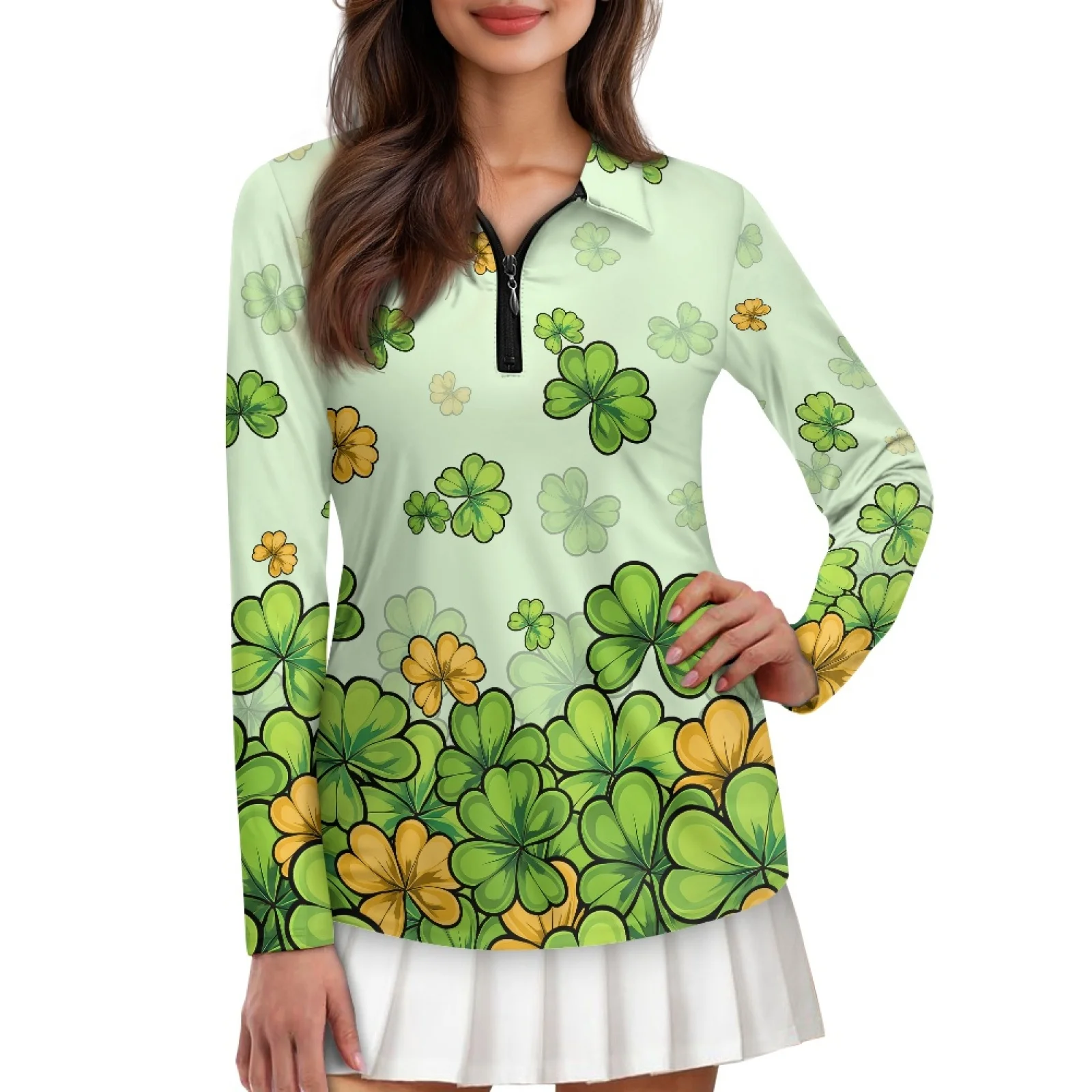 PENSTROLL Four-leaf Clover Womens Long Sleeve Athletic Shirts Stretchy Polo Shirts for Women for Outdoor