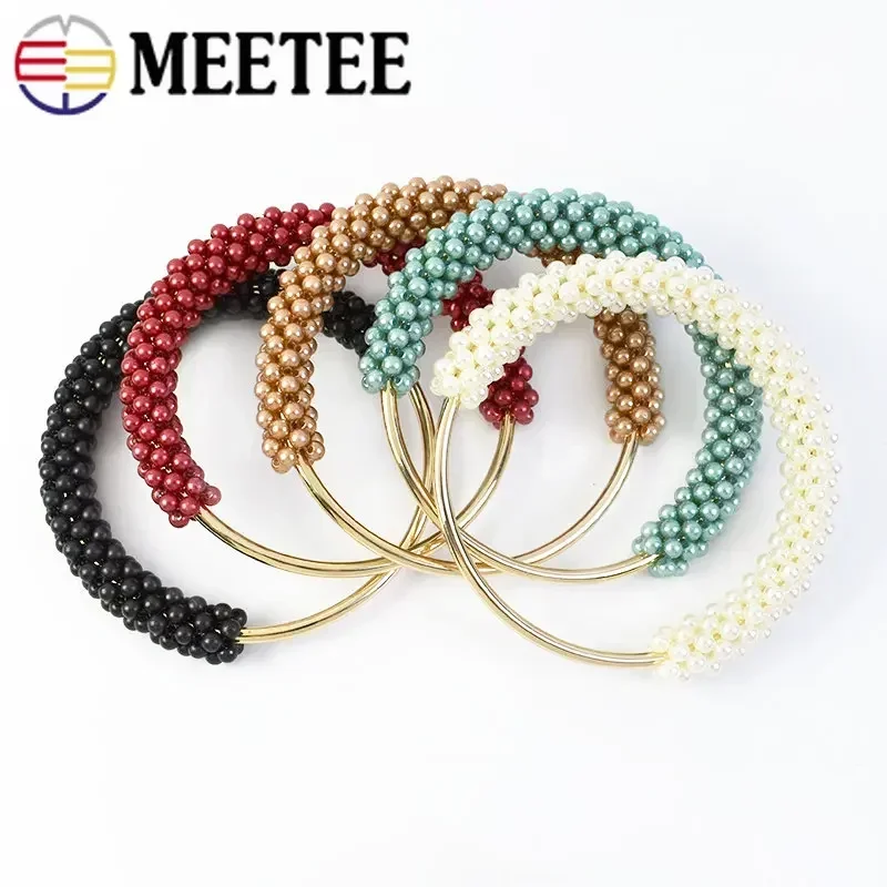 

Meetee 2/4Pcs 12cm Pearl Round Handle Metal Buckles O Ring Hook Clasp Bag Hang Rings Decoration Buckle DIY Sewing Accessories