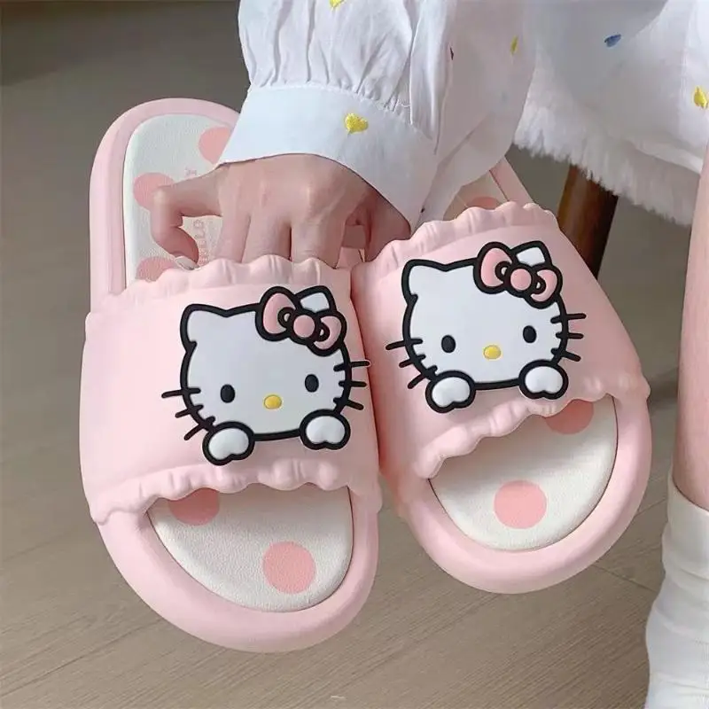 

Sanrio Hello Kitty домашняя обувь для девочек Kawaii аниме женские домашние тапочки удобные противоскользящие домашние тапочки для ванной комнаты сандалии на плоской подошве подарок новый