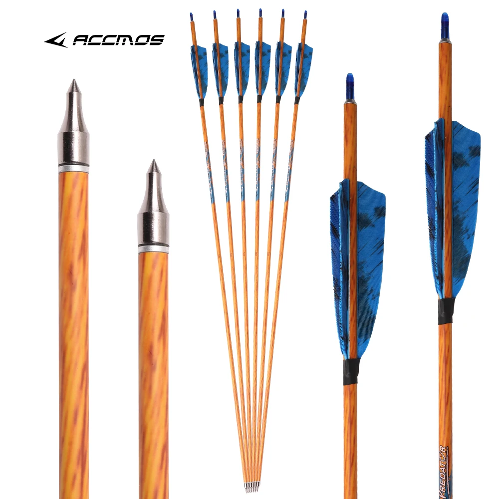 6/12 قطعة ID6.2 الكربون النقي الخشب الجلد السهم العمود الفقري 300/400/500/600/700/350/450/550 الرماية الصيد الأزرق تركيا ريشة السهم