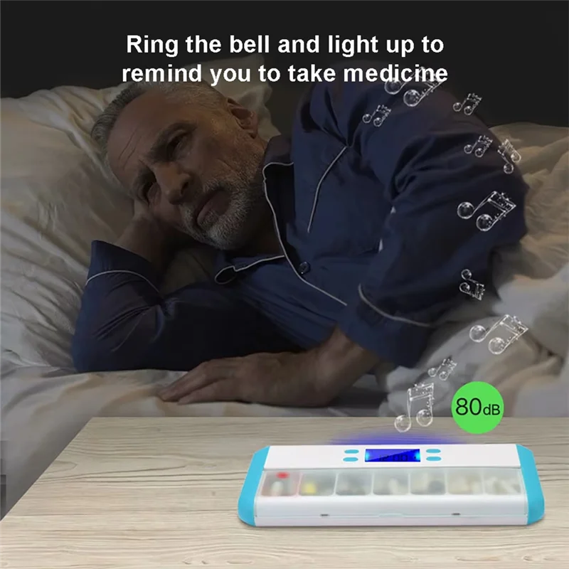 BNVN-Smart Pill Organizer Electronic Timing Reminder Storage Case Timer Weekly Pills Container Alarm Box For Traveling Coffee Wh