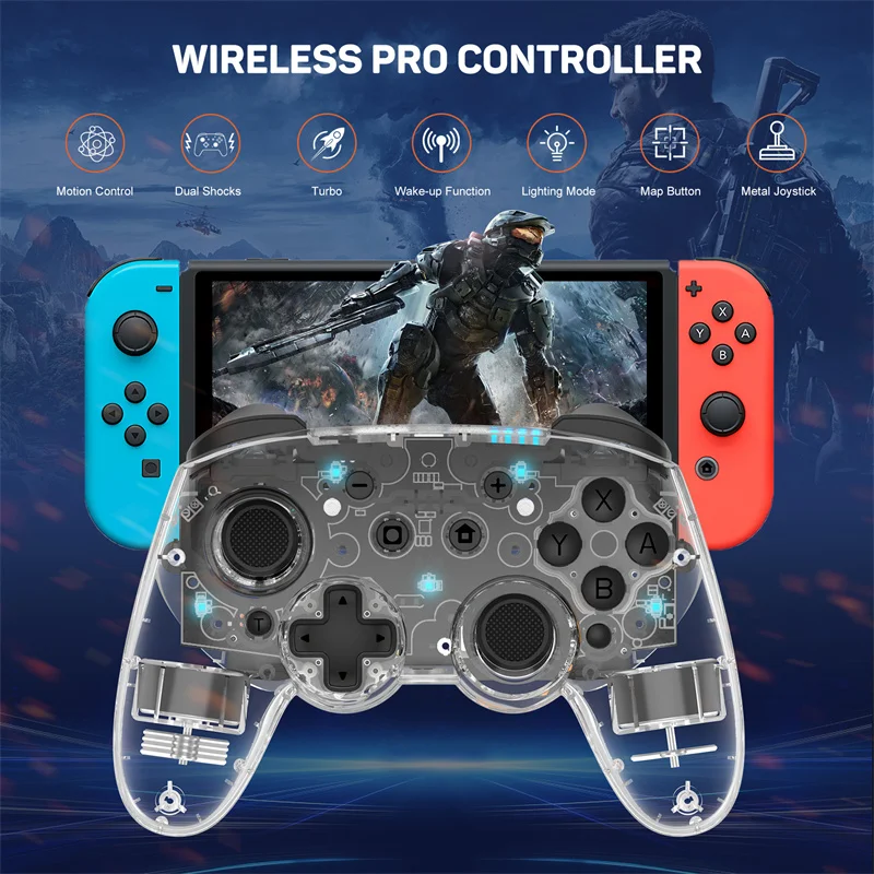 2023 NEW LinYuvo KS35 Pro Transparant Colorful Wireless Bluetooth Controller Joystick Gamepad 6-axis Somatosensory For Switch