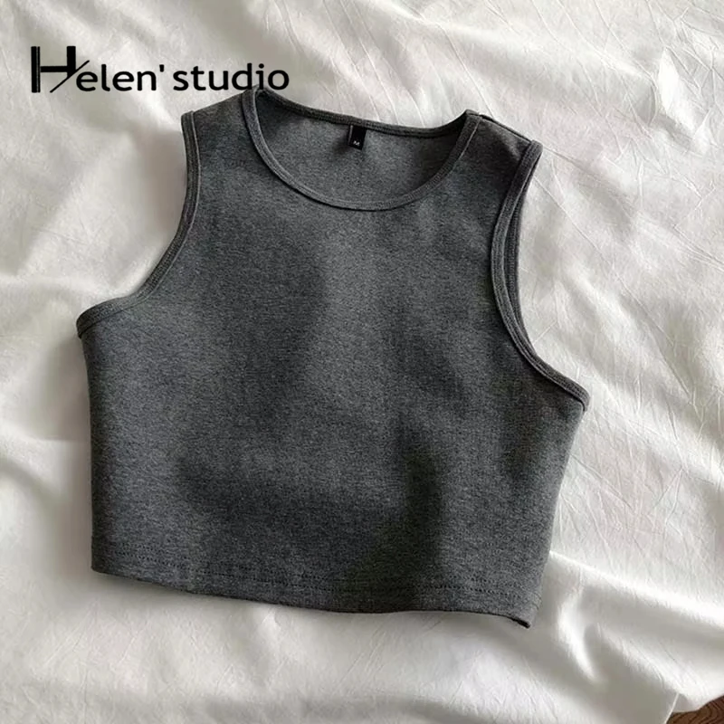 Original Summer Women\'s Crop Top Stretch Slim Short Sleeveless Women\'s Tanks Top Kpop Yellow Burgundy Y2k T-Shirt