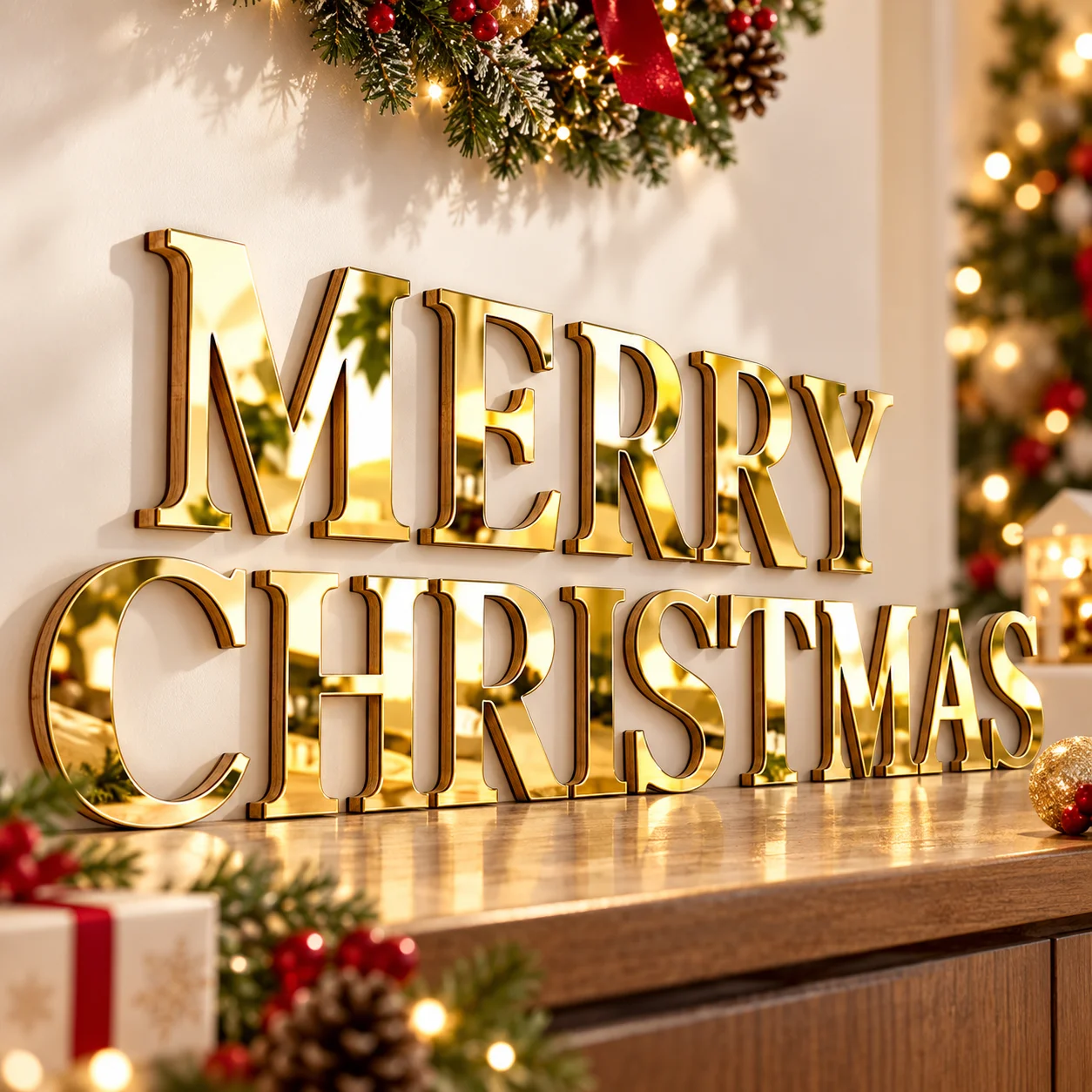 Custom 3D Mirror Acrylic Wood Letters Laser Cut DIY Wall Decor Alphabet Sign for Home Christmas Decoration