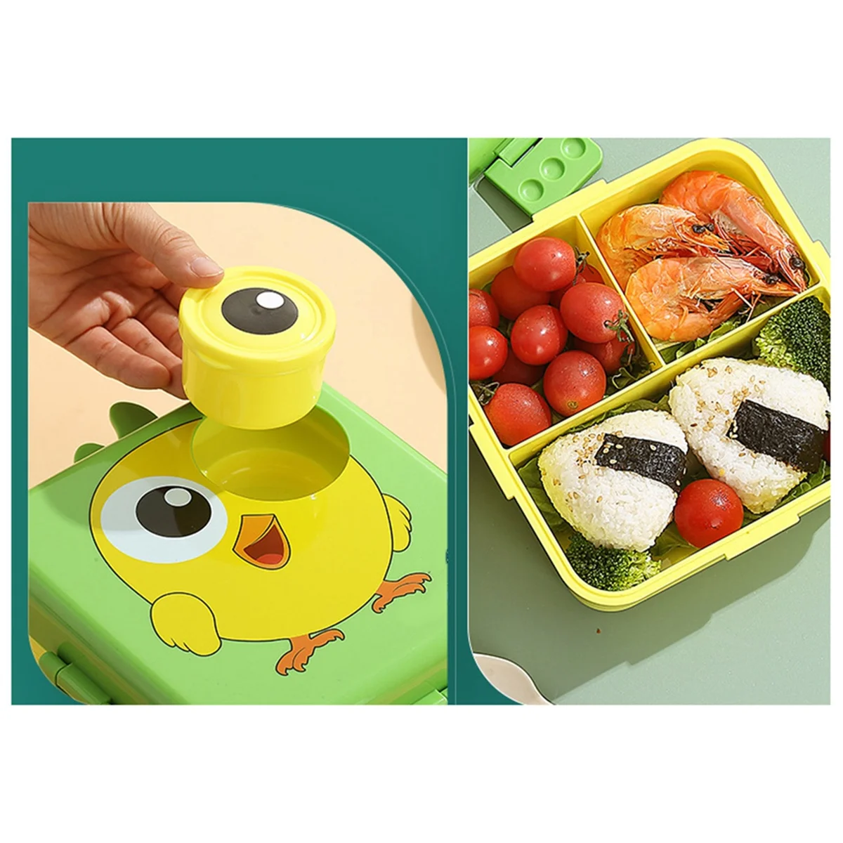 Lunch Box with Cutlery and Seasoning Box Divider, Microwave Lunch Box, Leak-Proof Food Container Pink