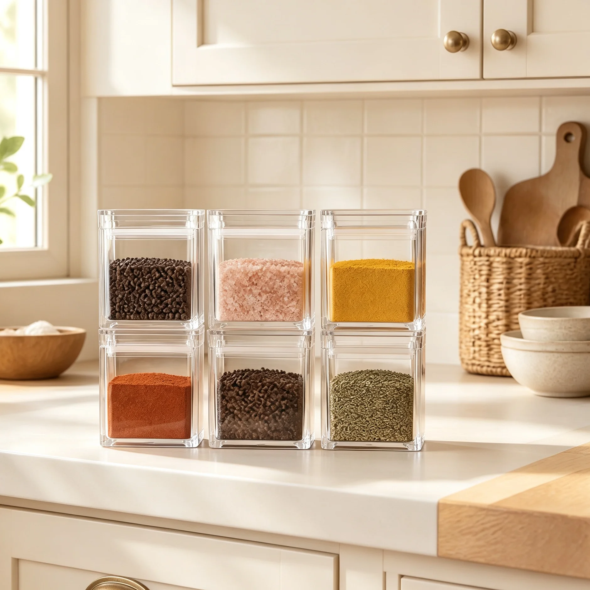 6/12 sets of sealed seasoning bottles for home desktop, acrylic square spice storage jar set, kitchen storage bottle set