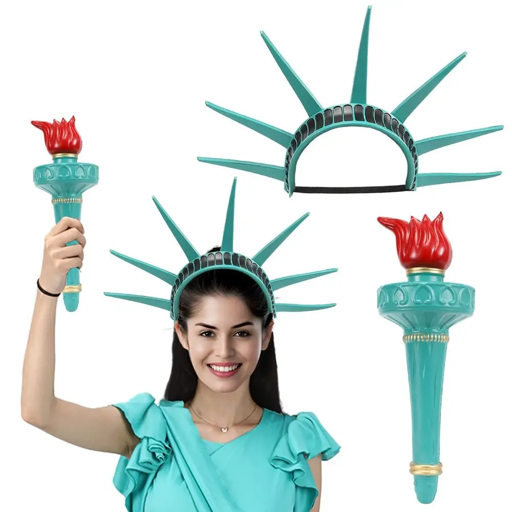Luminous Freedom Statue Headband Masquerade Party Torch Liberty Statue Cosplay Props Costume Accessory Photography Prop
