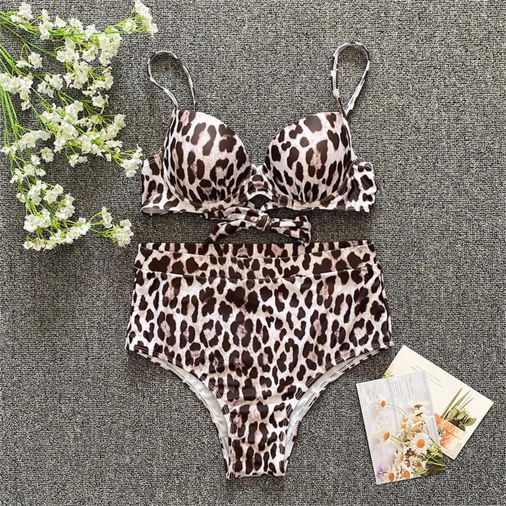 

Sexy Leopard Bikini Push Up Swimsuit High Waist 2 Piece Swimwear Brazilian Print Beach Swimming Thong Women Bathing Suit Bikinis