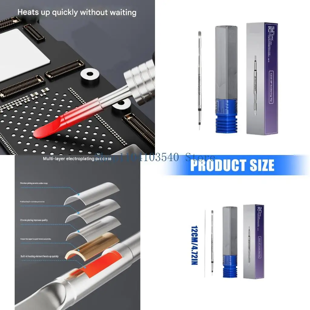 02DC Detail Rework Flat Soldering Iron Tip C210 for Electronics Maintenance, Repair Support, Broad Contact Handling, and Single