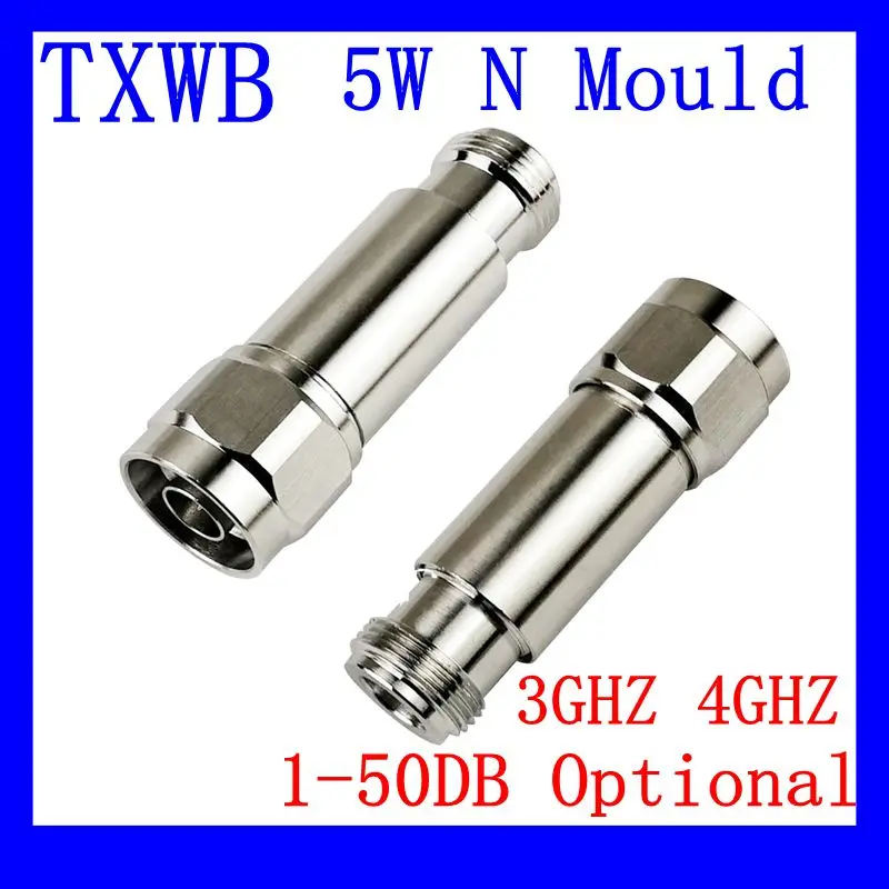 1Pc5W N Type Attenuator DC-3G/4Ghz 1/2/3/5/6/10/15/20/30db/40db N Male to Female RF coaxial Power plug Male to jack Female 50ohm