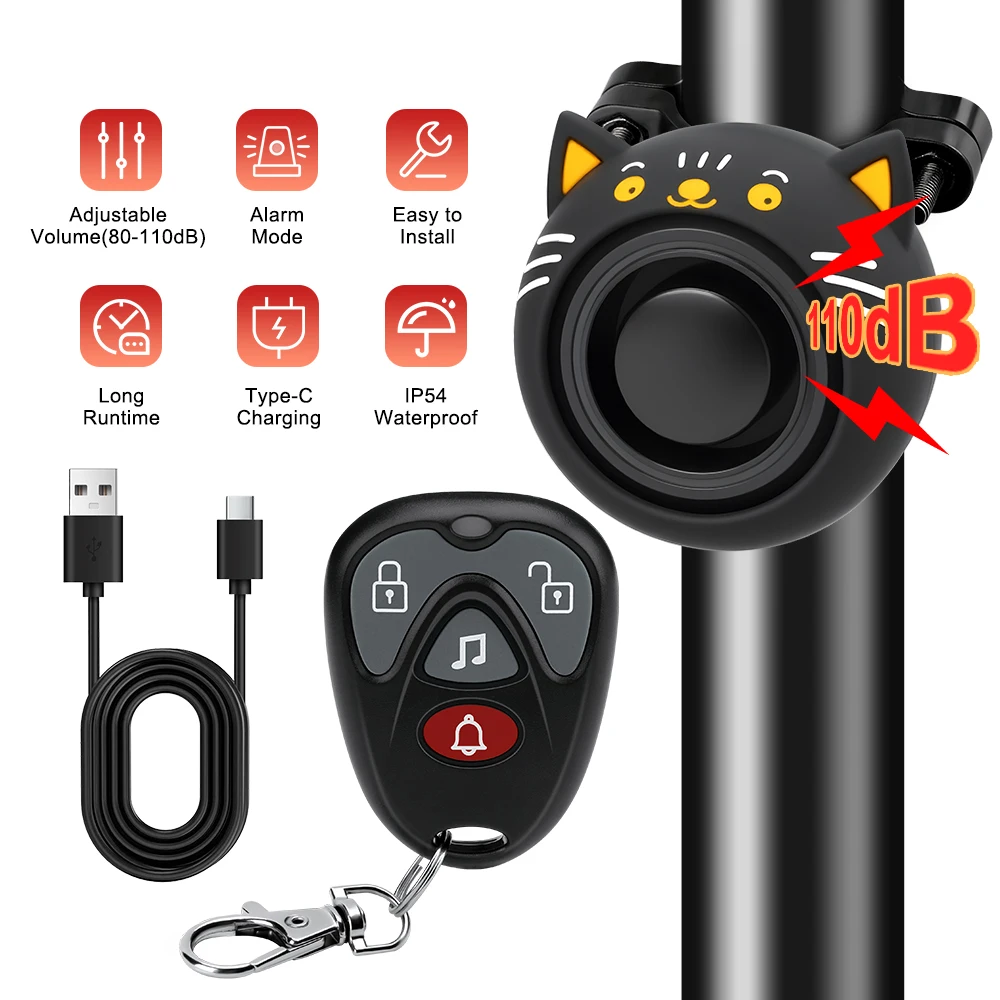 Extractme Fietsalarm Draadloos waterdicht fietsalarm Beveiligingsalarm Beveiligingssysteem USB-opladen Afstandsbediening