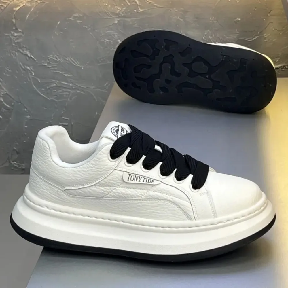 

2025 New Autumn Lace-up White Spell Color Women's Real Leather Shoes Leisure Sneakers Thick Sole Inside Elevator Shoes