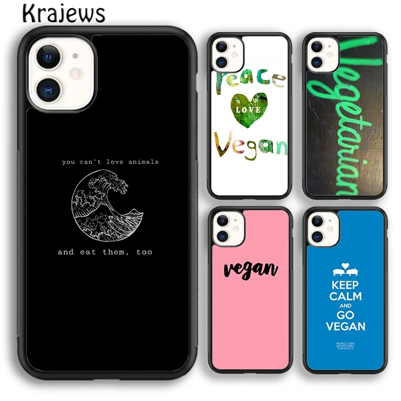 Krajews Vegetarian VEGAN FOOD ANIMAL LOVE Phone Case Cover For iPhone 16 15 14 plus XS XR 11 12 mini 13 pro max Fundas