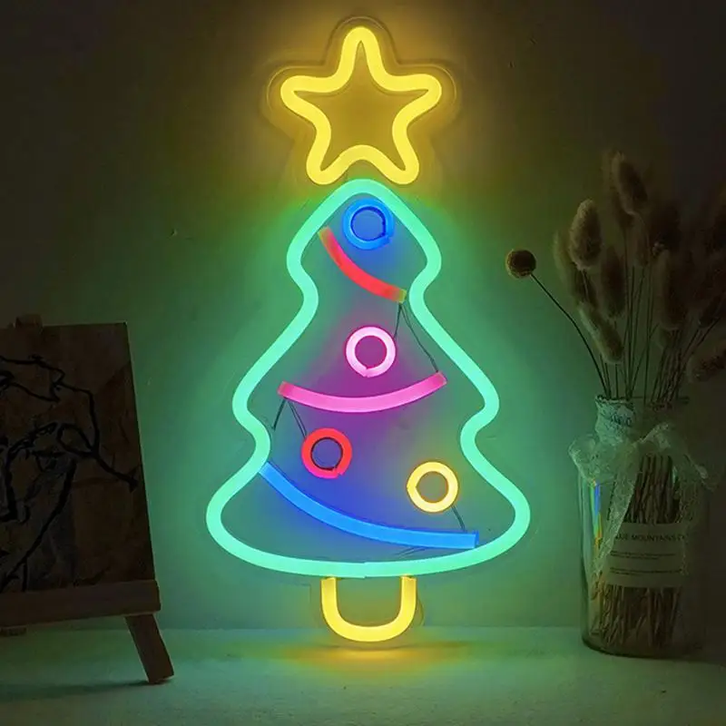 Christmas Tree Neon Light Signs USB Powered LED Neon Lights Christmas Festival Decoration Ornaments Holiday Lights Wall Decor