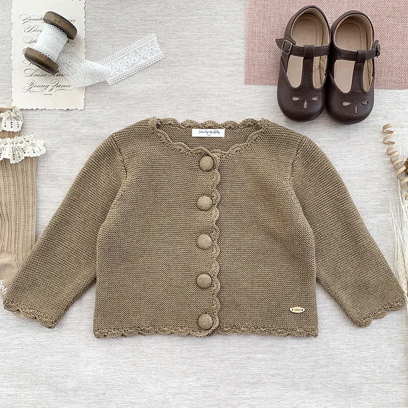 2024 New Autumn Toddlers Knit Cardigans Girls Knitted Sweaters Jacket Baby Kids Princess Crochet Cardigan Sweater Korean Style