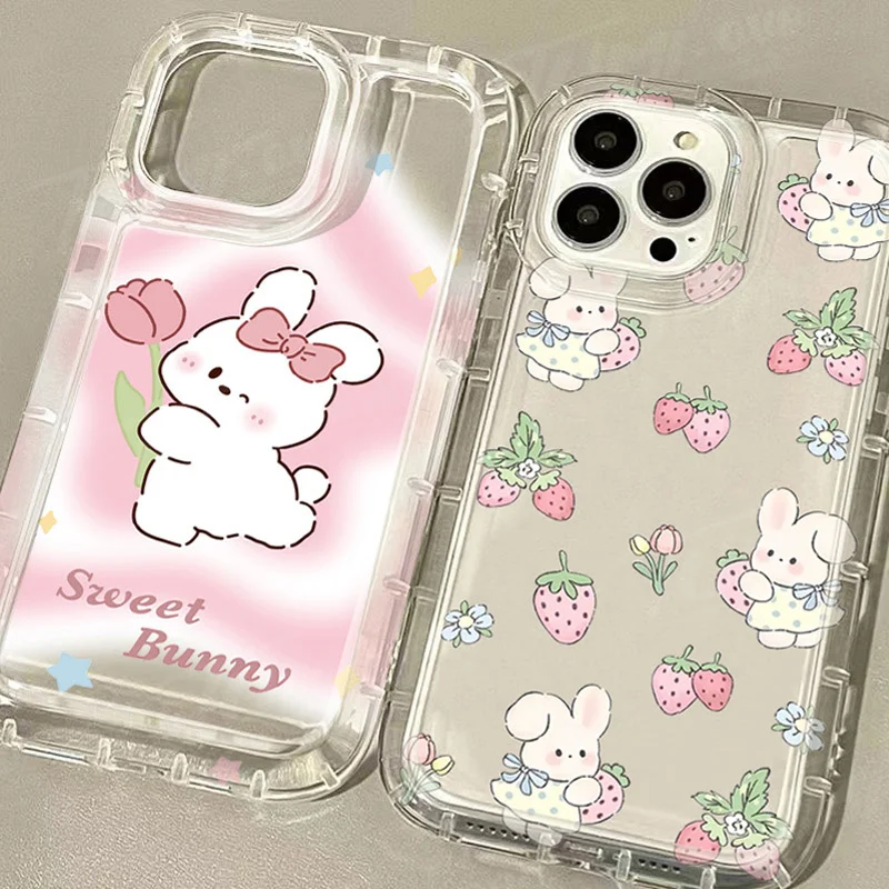 Cute Rabbit Colorful Flower Clear Case for Samsung Galaxy S10 S20 S20 S21 S21 S22 S23 S24 S25 FE Ultra Plus 5G Airbag Shockproof