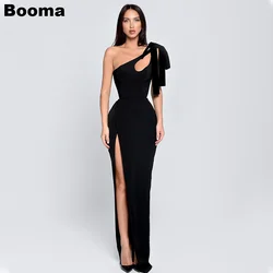 Booma Black Sexy Mermaid Evening Dresses One Shoulder Formal Occasion Gowns for Women Leg Slit Floor Length Party Prom Dress