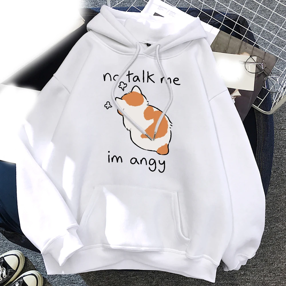 Funny No Talk Me Cute Angry Cat Hoodies Printed Men Woman Fashion Hoodie Hooded Sweatshirts Pullovers Unisex Tracksuits Clothing