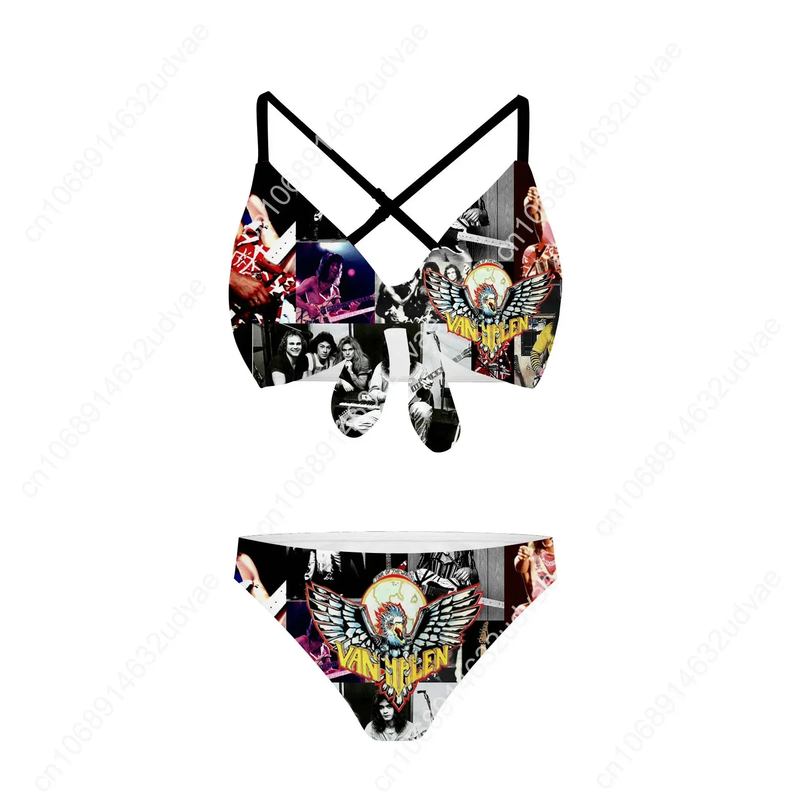 Van Evh 5150 Stripes Halen Bathing Suits Cross Strap Suspenders Swimsuits Womens Personalized Bikini Swimwear Custom Beachwear