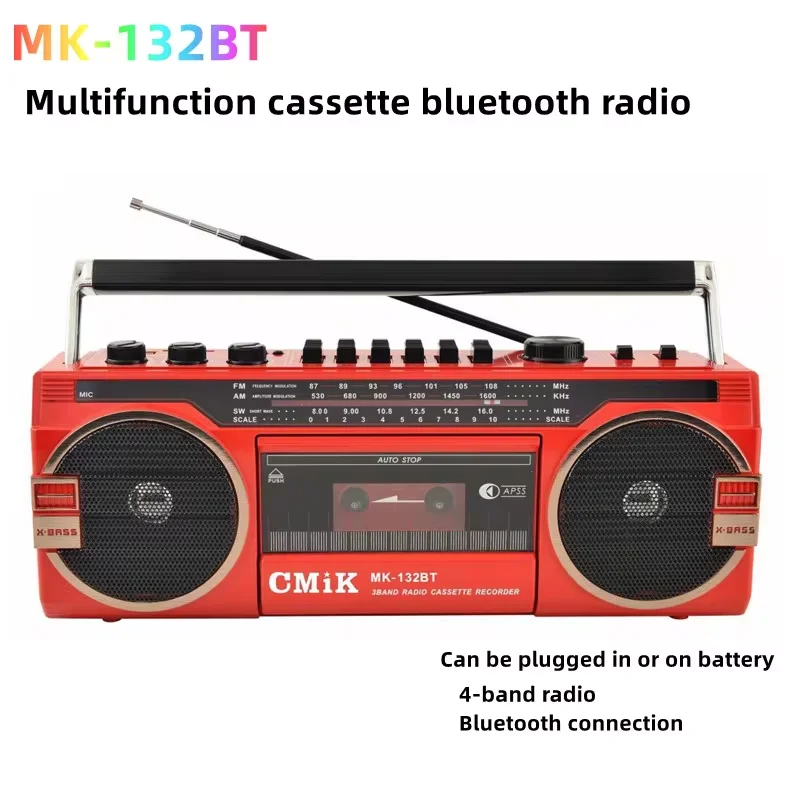 

Retro Portable Multi-frequency Radio Usb TFcard Playback Tape Mp3 Player Recorder Tape Radio Bluetooth 5.0 Loud Stereo Speaker