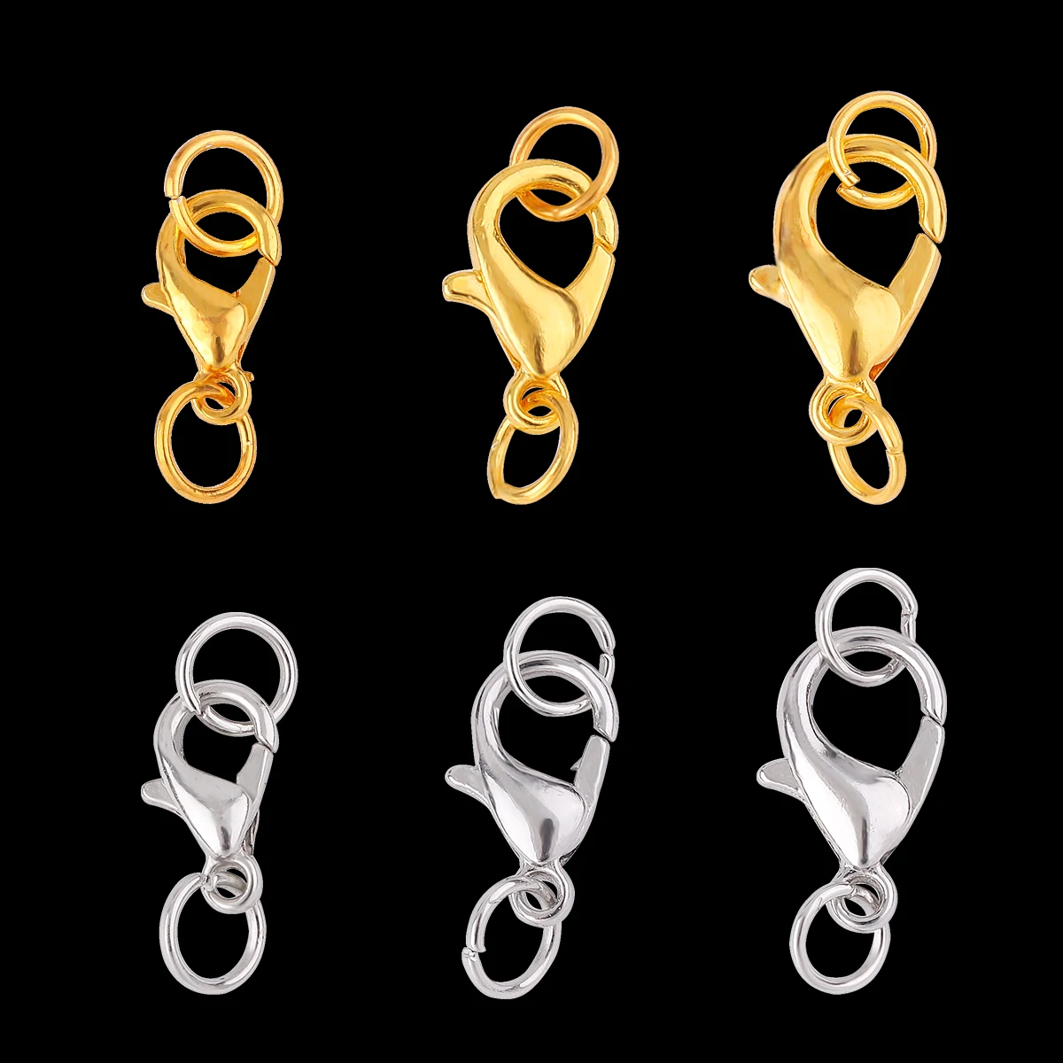 10Set/lot 10 12 14mm Metal Lobster Clasps Hooks With Jump Rings Gold Color End Clasp Connectors Necklace Findings Jewelry Making