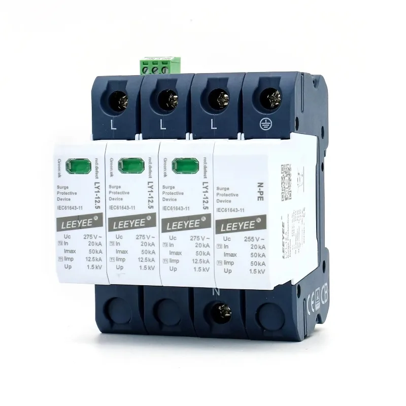 SPD Surge Protective Device 3P+N Surg Arrester AC Spd Electrical Equipment Industrial and Home 275V 20ka 50ka