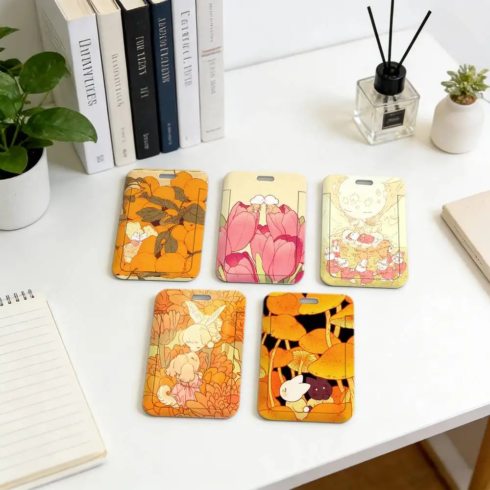 

Kawaii Art R-rii AbregO-O Cute Lanyard Pull Back Clip Holder and Card Holder Rotating Back ID Card Family Gift