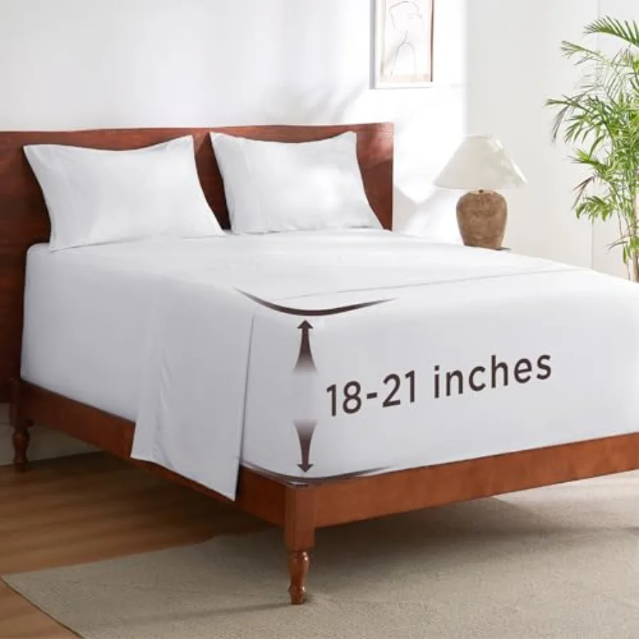 Deep Pocket Sheets Set - Fits Mattresses Up to 21 Inch Thick - 4 Pcs GentleSoft Bed Sheets Moisture Wic Soft and Cooling Bedshe