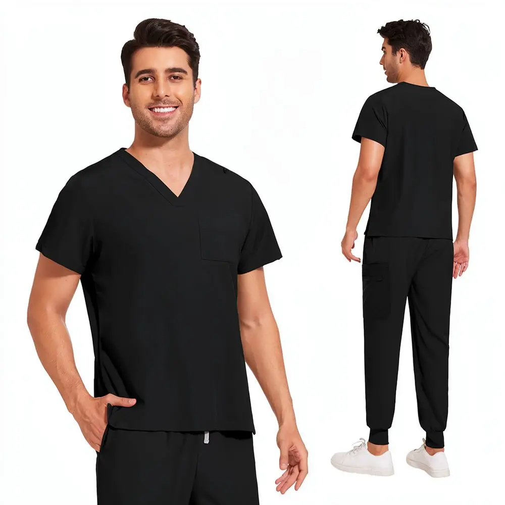 For Niaahinn Unisex Nursing Scrub Uniform Set V Neck Short Sleeve Breathable Lightweight Medical Hospital Work Clothes