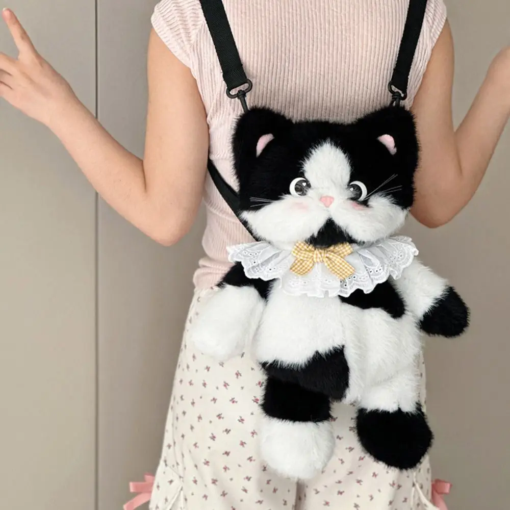 Calico Cat Coffee Cat Plush Backpack Cartoon Cow Cat Siamese Cat Plush Bag Cute Kawaii Cat Plush Doll Backpack Home Decor