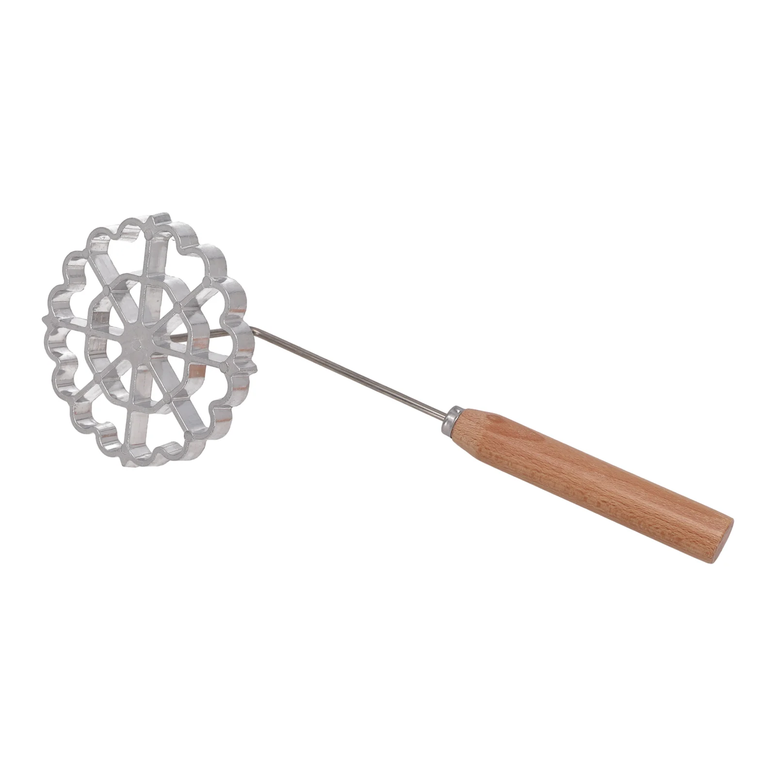 2pcs Food-Grade Aluminum Bunuelos Molds with Long Wooden Handle for Uniform Fried Dough Cookie and Pastry Results