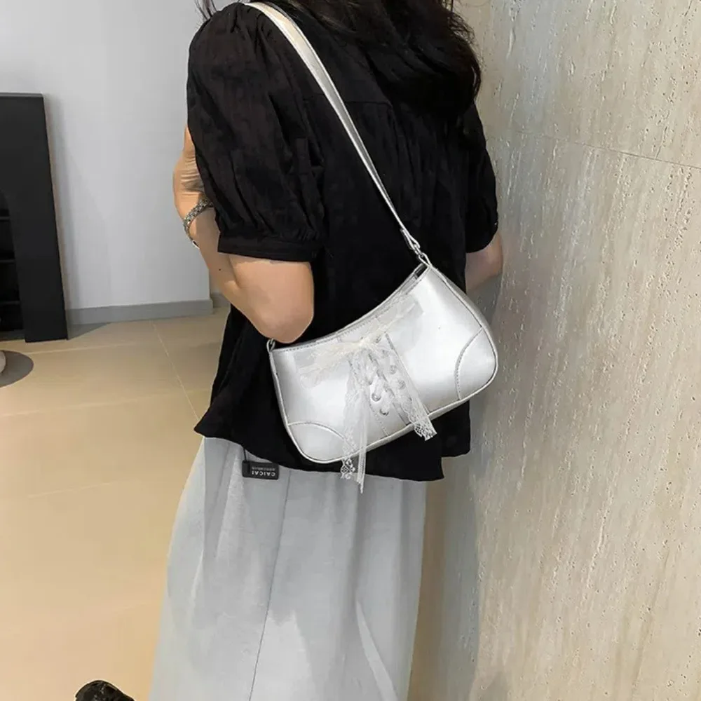 High Quality Bag Y2K Bow Shoulder Purse Large Capacity Korean Style PU Underarm Bag Waterproof Stylish Texture Handbag Work