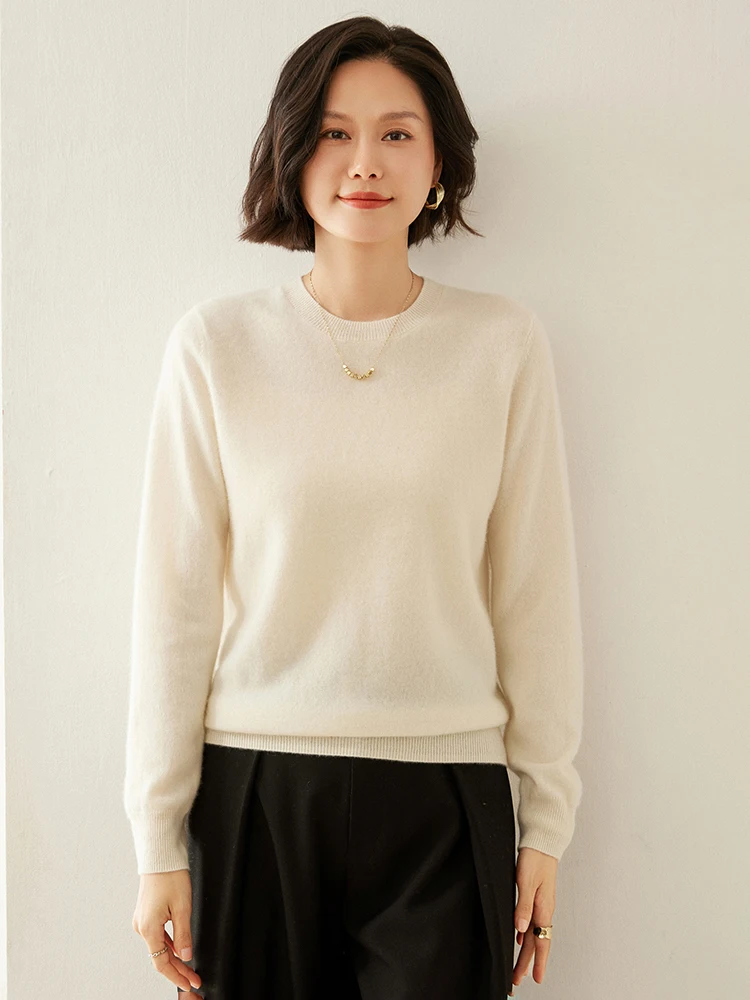Women Autumn Winter Cashmere Sweater Long Sleeve Basic Bottom Pullover O-Neck Casual Simple 100% Cashmere Knitwear Clothing Tops