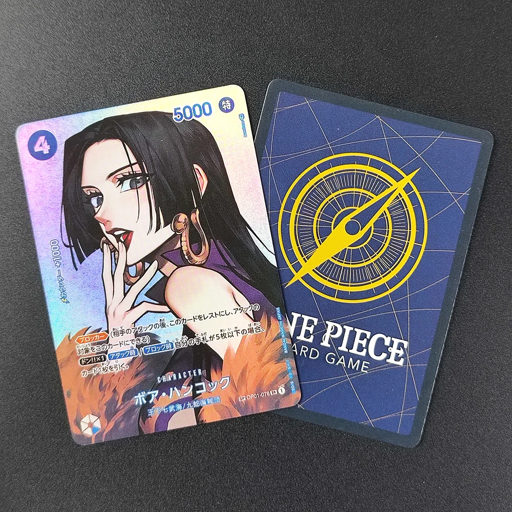 DIY 원피스 OPCG 일본어/영어 OP04 음모의 왕국 보아 핸콕 뉴게이트 로우 마젤란 사카즈키 애니메이션 플래시 카드 장난감