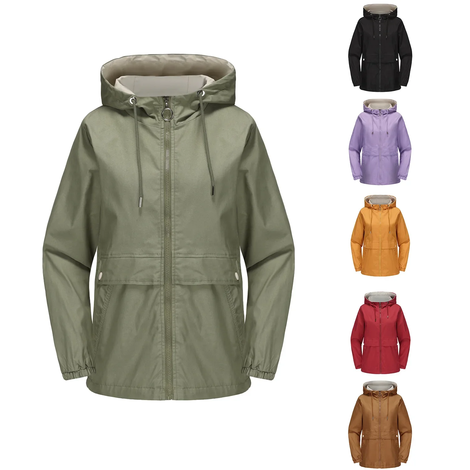 

2025 Spring Autumn Women's New Outdoor Jacket Female Hooded Solid Color Trench Coat Women's Long Sleeved Thin Coat Casual Jacket