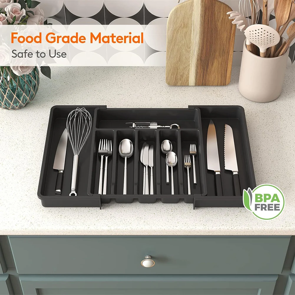 Silverware Kitchen Drawer Cutlery Storage Tray Knife Holder Spoon Forks Tableware Organizer Container Adjustable Forks Rack image 3