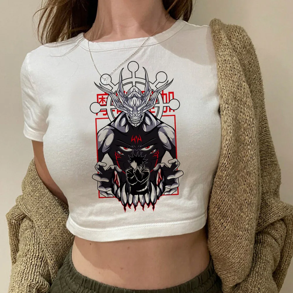 Jujutsu Kaisen Gojo crop top Streetwear recortado y2k shoujo estilo niña corsé Grunge 2000s gyaru adolescentes camiseta