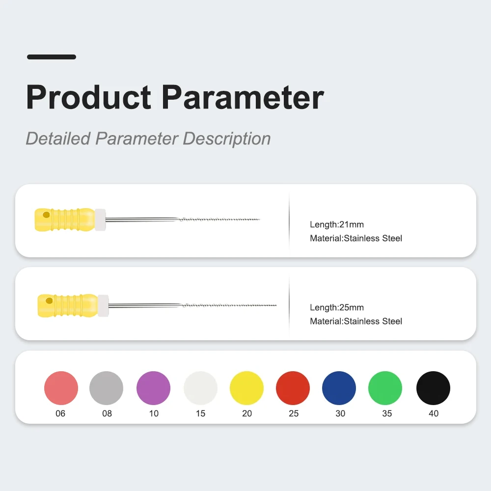 Limas K de acero inoxidable para uso manual Dental, herramientas de tratamiento de odontología, Canal radicular endodóntico, 21cm, 25mm, 6