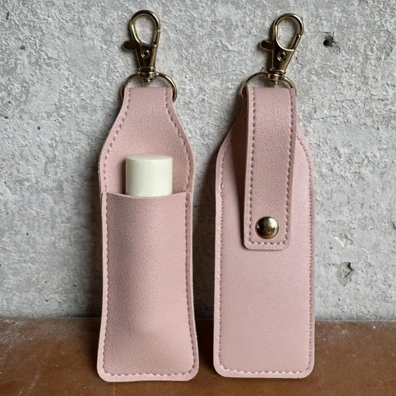 Lip Balm Holder Sleeve PU Leather Lip Cream Holder Keyring Lip Balm Holder Keyring Chapstick Holder Keyring for Women Girls Home