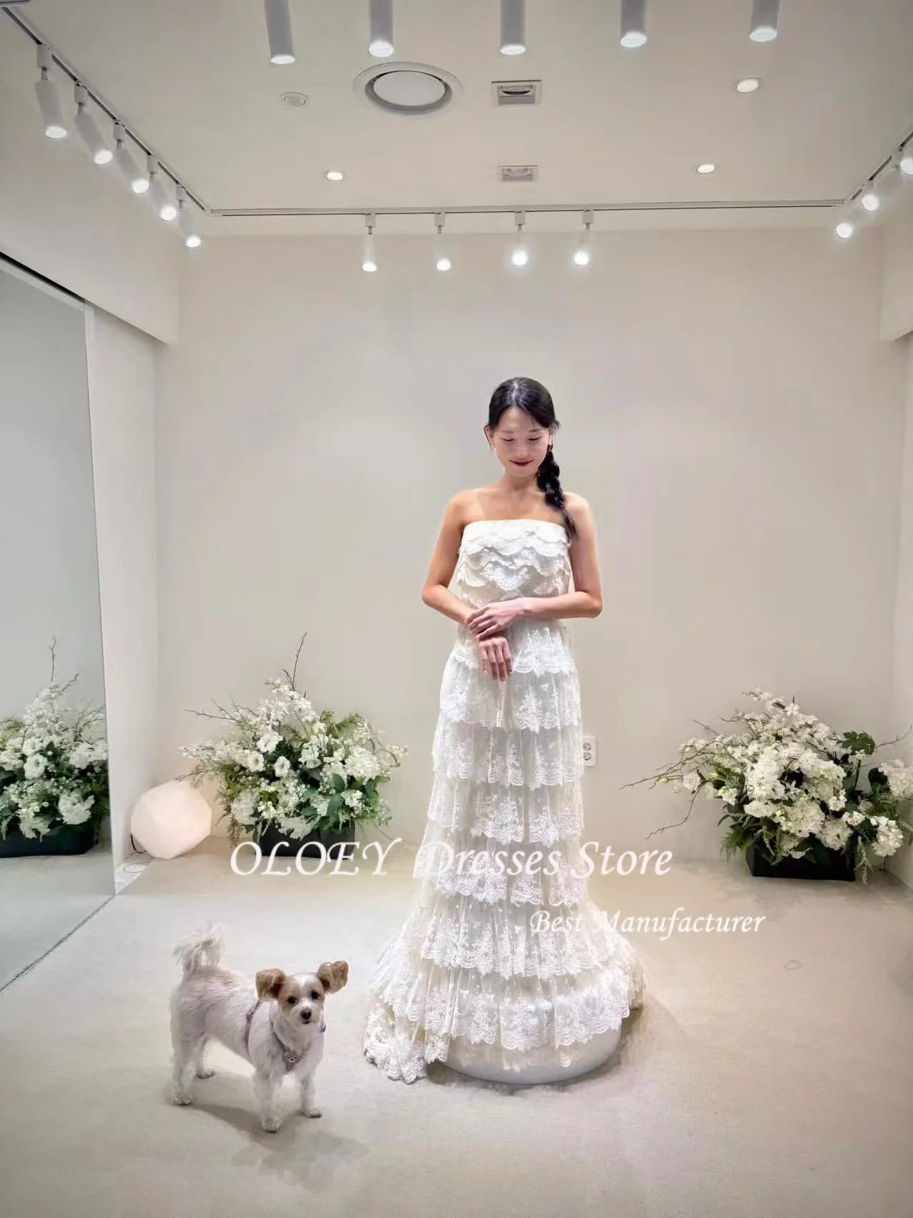 OLOEY Elegant Korea Wedding Dresses Photo Shoot Lace  Sleeveless Sweet Floor Length Bridal Gowns Corsets 웨딩드레스 Custom