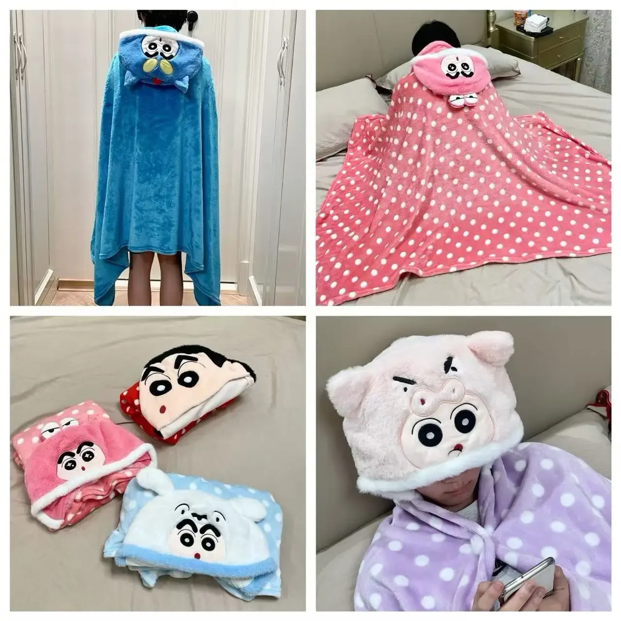 

Cartoon Crayon Shin-chan Flannel Blanket Spring Autumn Winter Hooded Cloak Women Men Nap Sleeping Blanket Xmas Gifts Girl