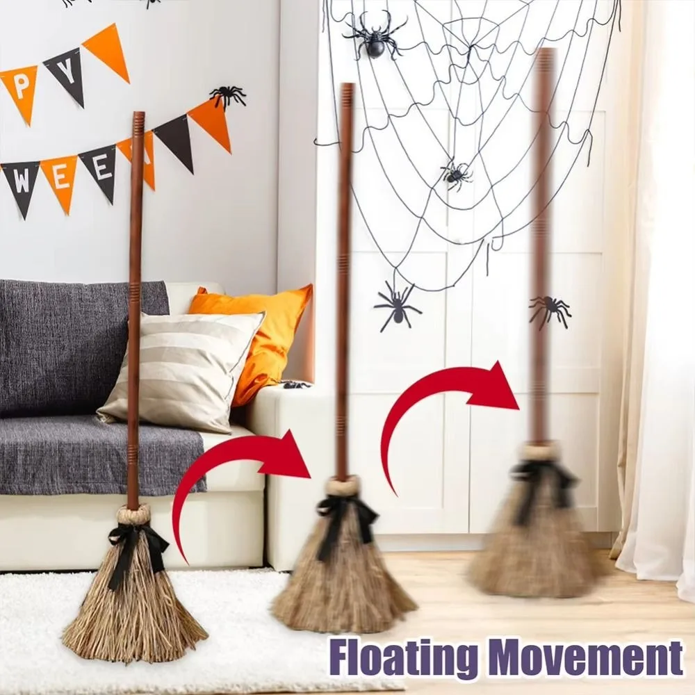 Sound Activated Witch Broom Moving Broomstick Electric Rotating Haunted Dancing Broom Spooky Sounds Plastic Witch Broomstick