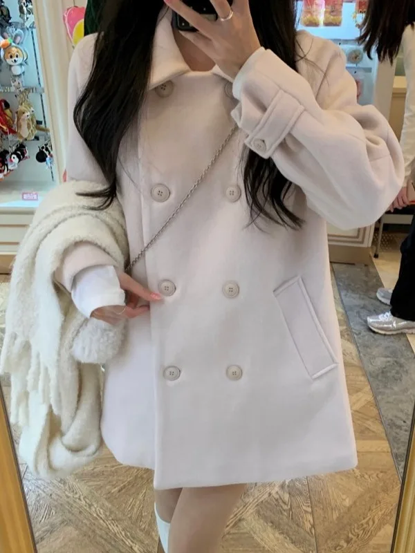 Warm Woolen Coat Women's Fashionable Winter Outerwear Double Row Buttons Cotton  Ageless Style Chinese Brand