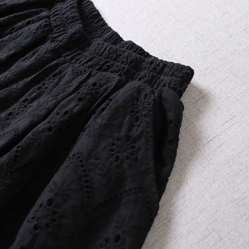 Hollow Out Shorts for Women Solid Korean Style Elastic Waist Thin Summer Clothing Chic Students All-match Casual Design Ins New
