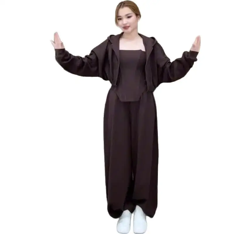 

Fall 2025 Women's Loose Fit Sportswear Simple Fashionable Casual Three Piece Set High Waist Long Pants V Neck Top Tank Top