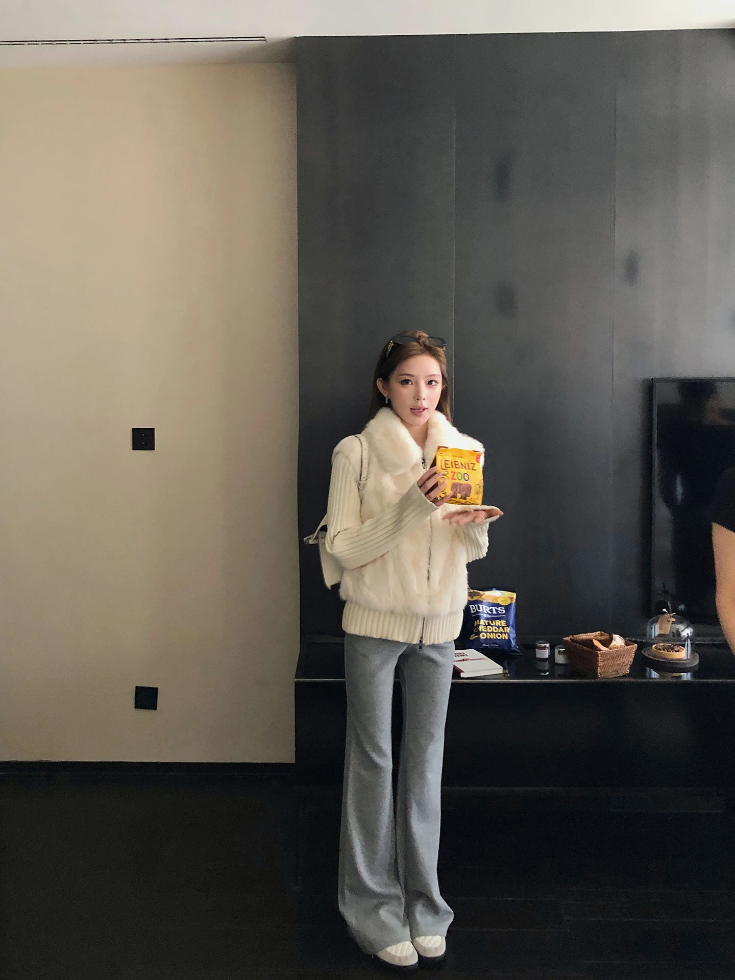 Cappotto in vera pelliccia di coniglio con risvolto monopezzo in pelliccia, gilet in pelliccia patchwork lavorato a maglia da donna, inverno