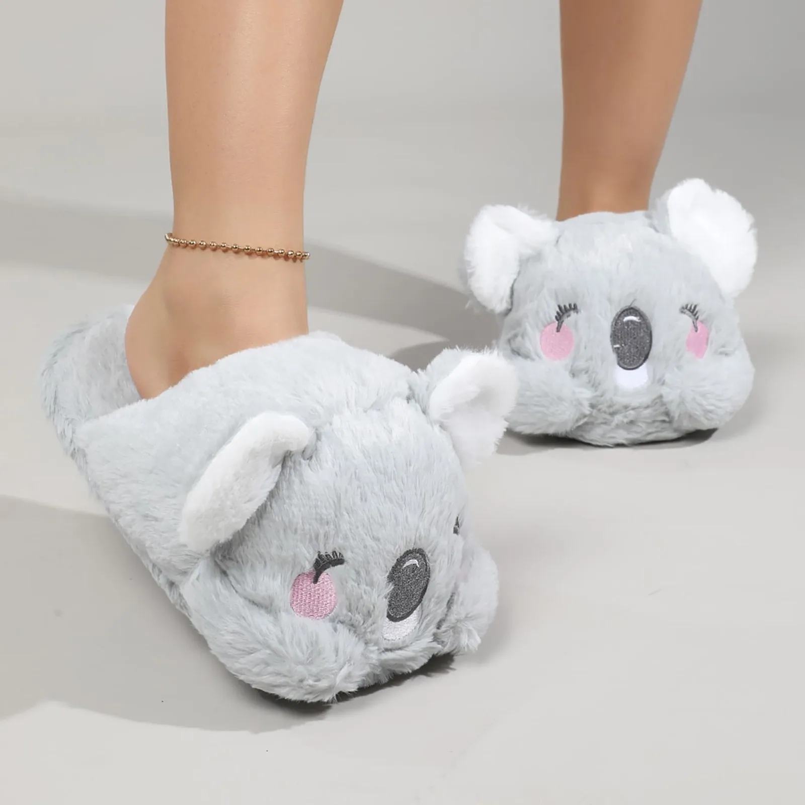 Cute Cartoon Koala Cotton Slippers Pack Heel Home Soft Non-slip Warm Breathable Indoor Plush Shoes Indoor Womens Slippers Size 8